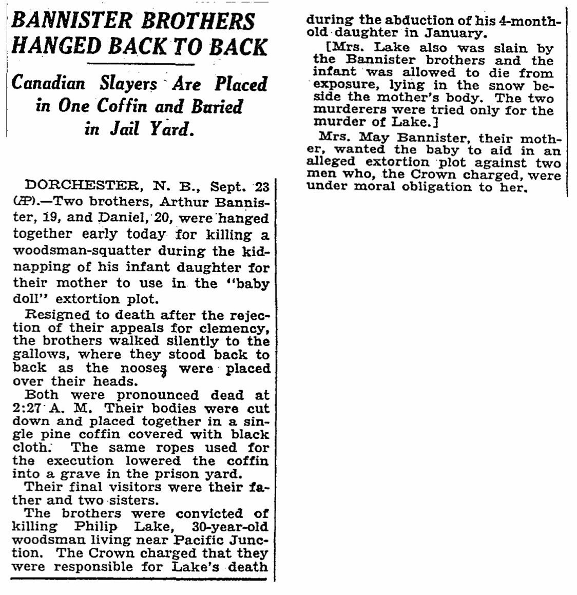 Historical newspaper clipping about the Bannister brothers at Dorchester Jail